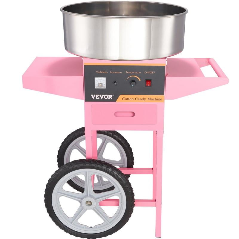 1000W Electric Cotton Candy Machine with Cart Commercial-Grade Floss Maker Features Stainless Steel Bowl Sugar Scoop and Drawer Ideal for Home Use Kids’ Birthdays Family Parties Pink Color Durable and