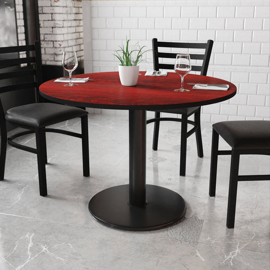 Flash Furniture Mahogany Round Contemporary/Modern Wood veneer Dining Table, with Black Finish and Metal Pedestal Base 42-in L x 31.13-in H