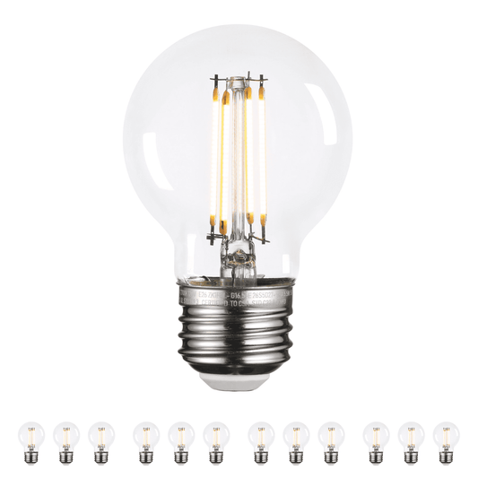 12 Pack Dimmable G16.5 LED Bulb, 5.5W (60W Eqv.), E26 Base, 500lm, Edison Filament Bulb for Chandelier, Ceiling Fan, Vanity, 2700K Soft White Clear Glass