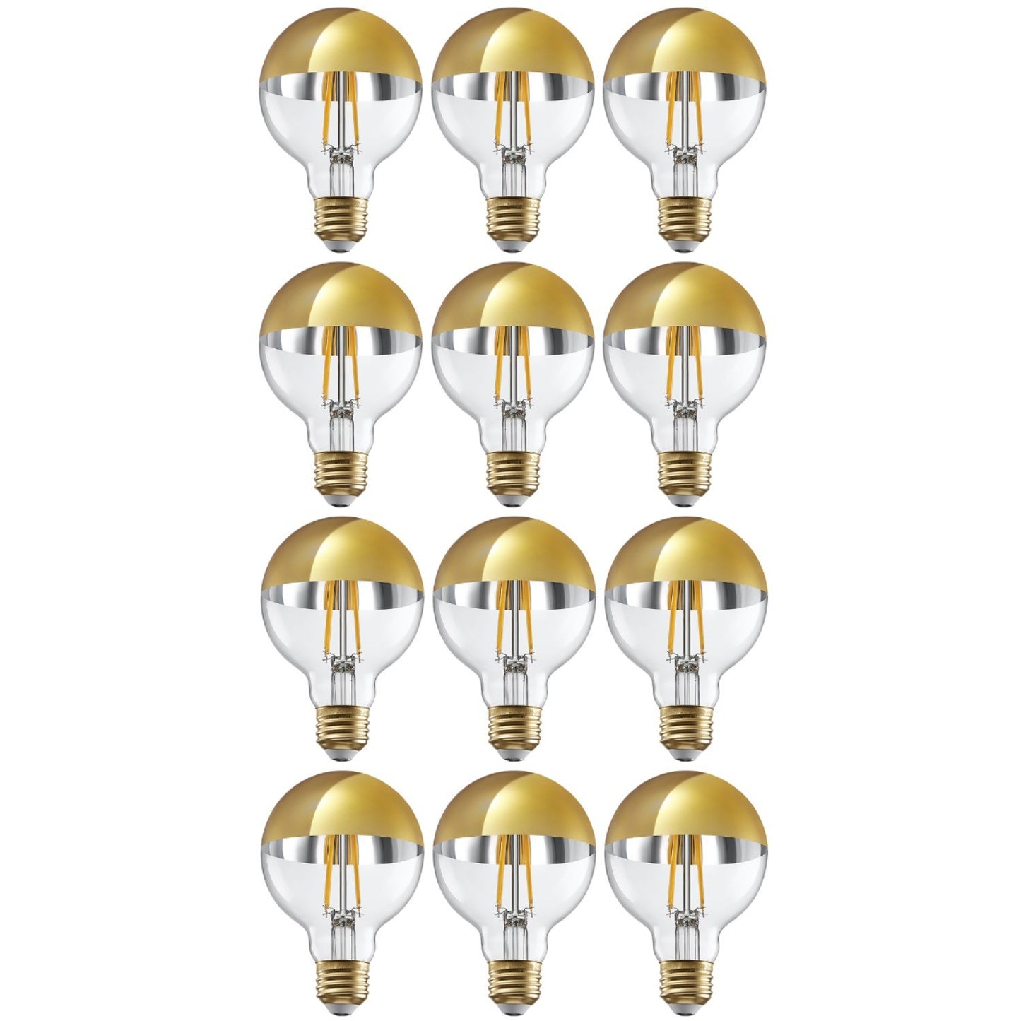 12 Pack LED G25 Globe Dimmable Light Bulb, 7W (75W Eqv.), Anti Glare Half Chrome Bulbs, Gold Dipped E26 Base, 3000K Warm White