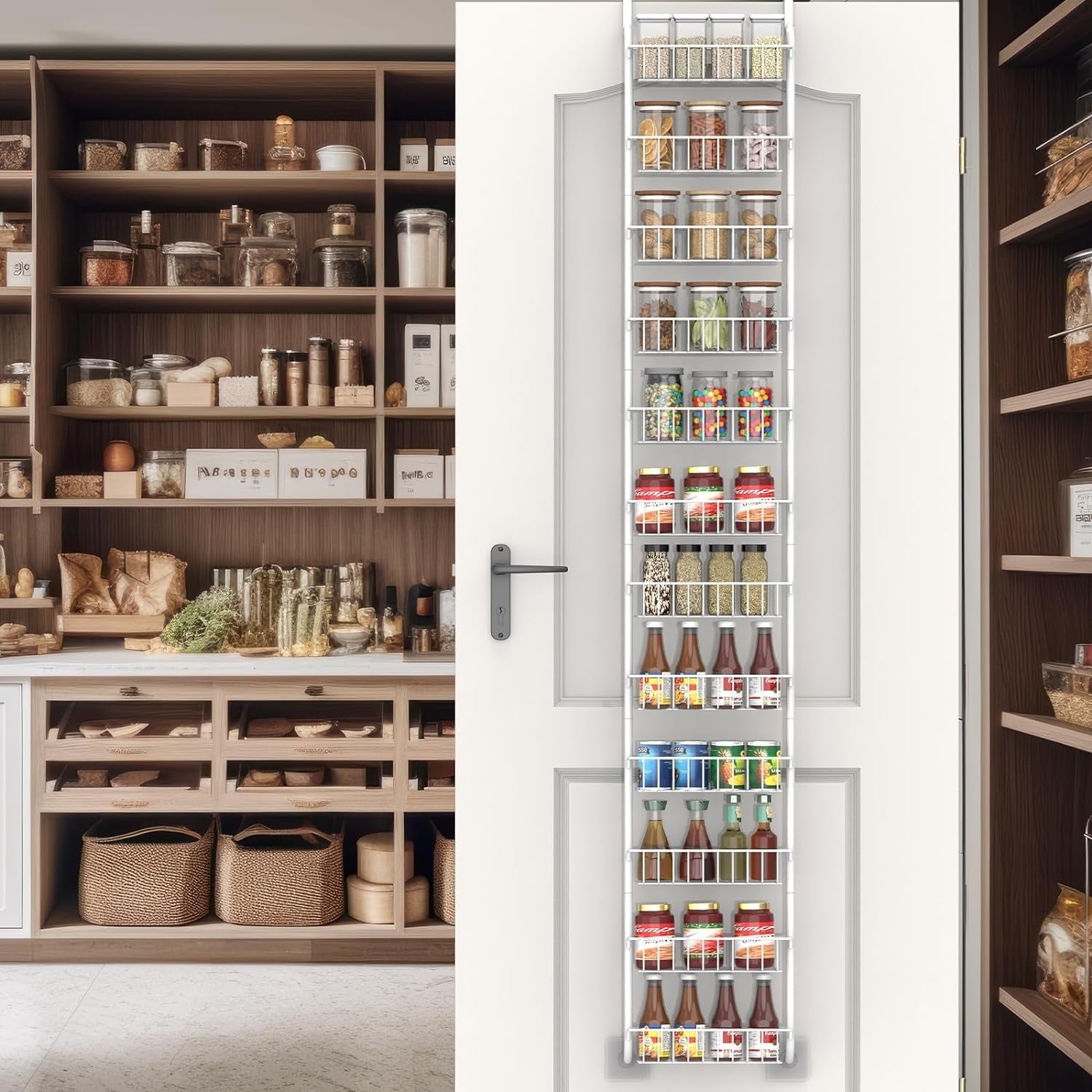 12 Tier Over the Door Storage Cabinet Organizer Hanging Spice Rack White, Small ,Metal