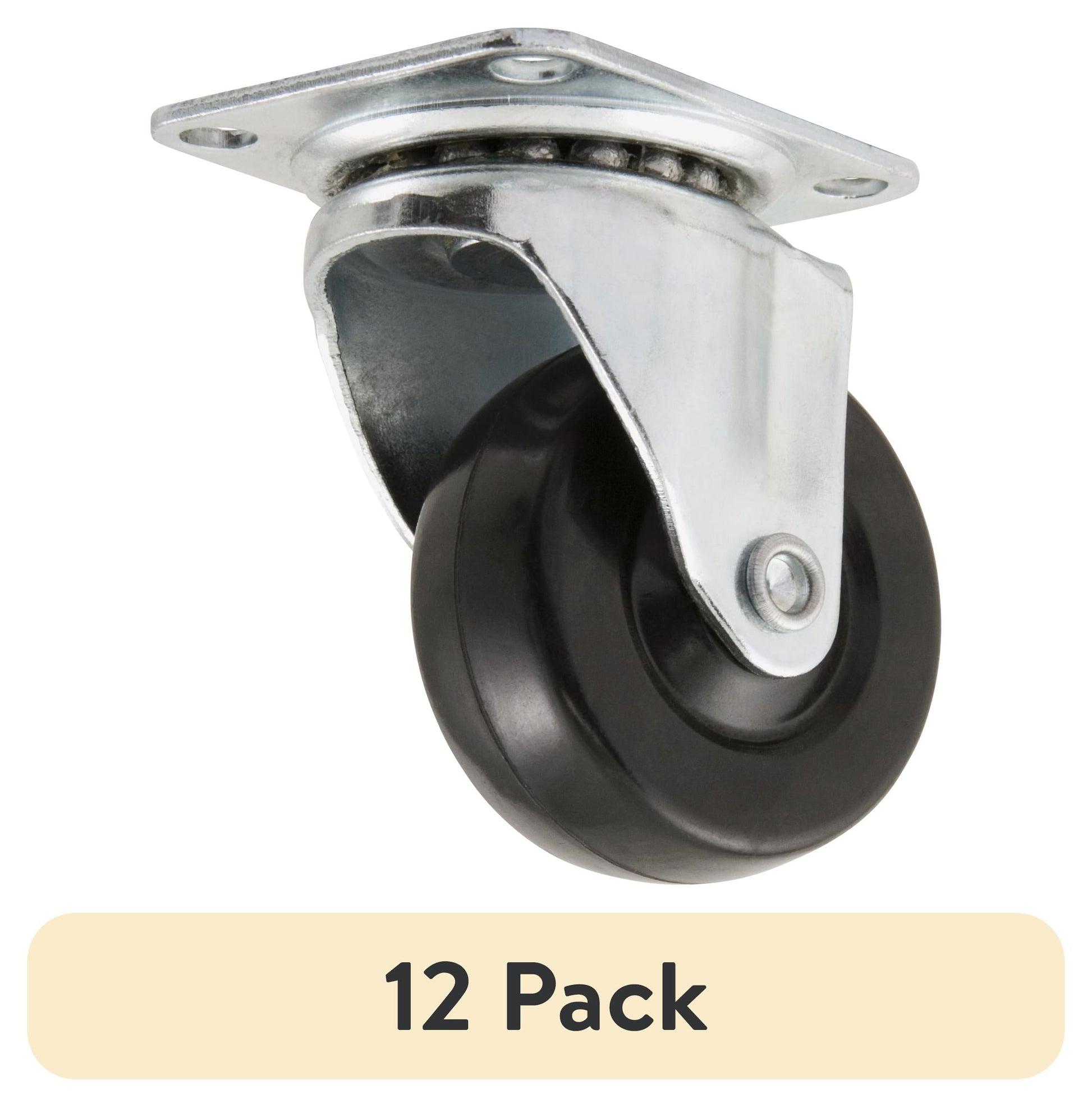 (12 pack) Super Sliders 2" Swivel Plate Caster with Rubber Wheel, Rolls on Carpet or Hard Surfaces - 1-Pack
