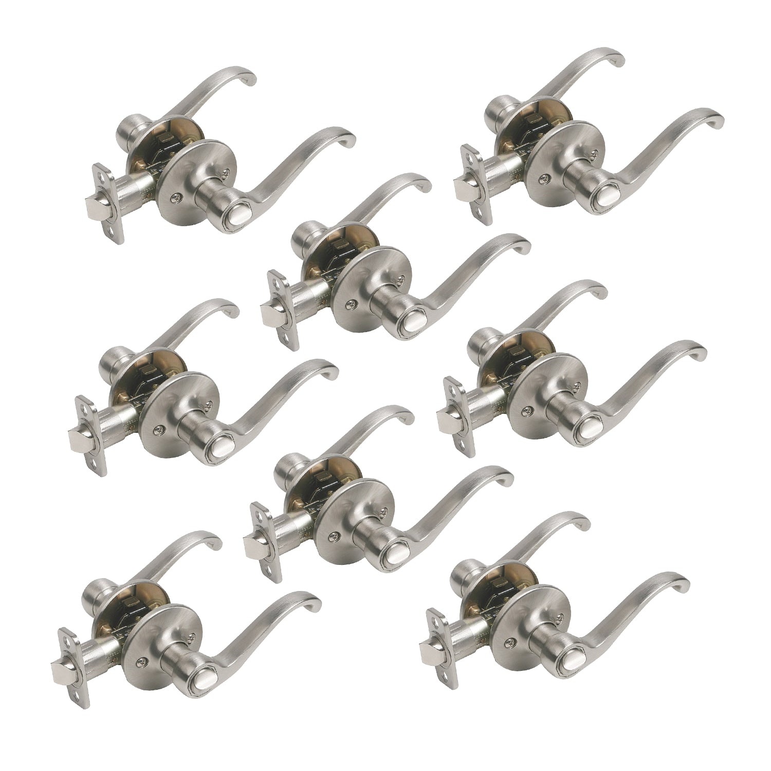 Design House Scroll Satin Nickel Universal Interior Bed/Bath Privacy Door Handle (8-Pack) 190827