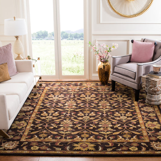 Safavieh Antiquity Muska 10 x 14 (ft) Tufted Wool Dark Plum/Gold Rectangular Indoor Floral/Botanical Vintage Area rug