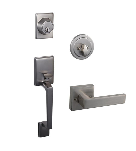 Design House Karsen Satin Nickel Single-Cylinder Deadbolt Universal Interior/Exterior Combined Door Handle Combo Pack (4-Pack) 581959