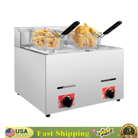 12L Commercial Propane Deep LPG Fryer Countertop Gas Fryer & 2Baskets+ 2 Lids