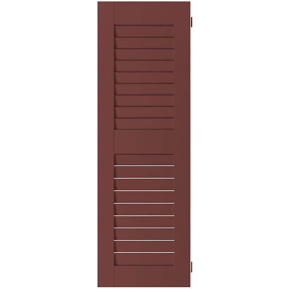 Ekena Millwork 15-in W x 27-in H Cottage Red Louvered Wood Exterior Shutters ( 2 -Pack )