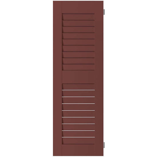 Ekena Millwork 15-in W x 27-in H Cottage Red Louvered Wood Exterior Shutters ( 2 -Pack )