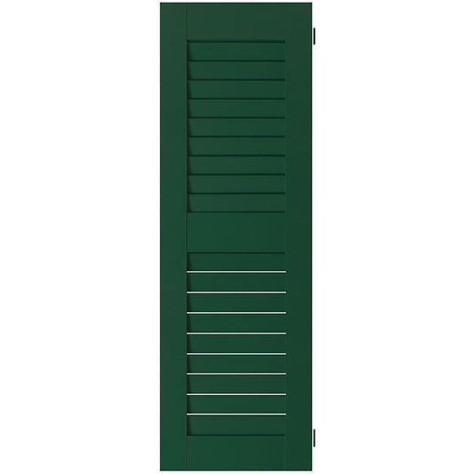Ekena Millwork 12-in W x 27-in H Chrome Green Louvered Wood Exterior Shutters ( 2 -Pack )