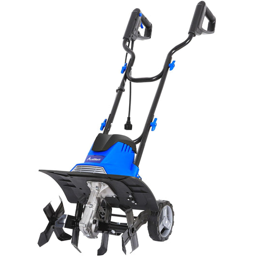 14 in Electric Tiller Cultivator 120V 10 Amp 4 Steel Tines Corded Tiller for Gardening with Foldable Handle Portable Garden Rototiller with Adjustable Wheels
