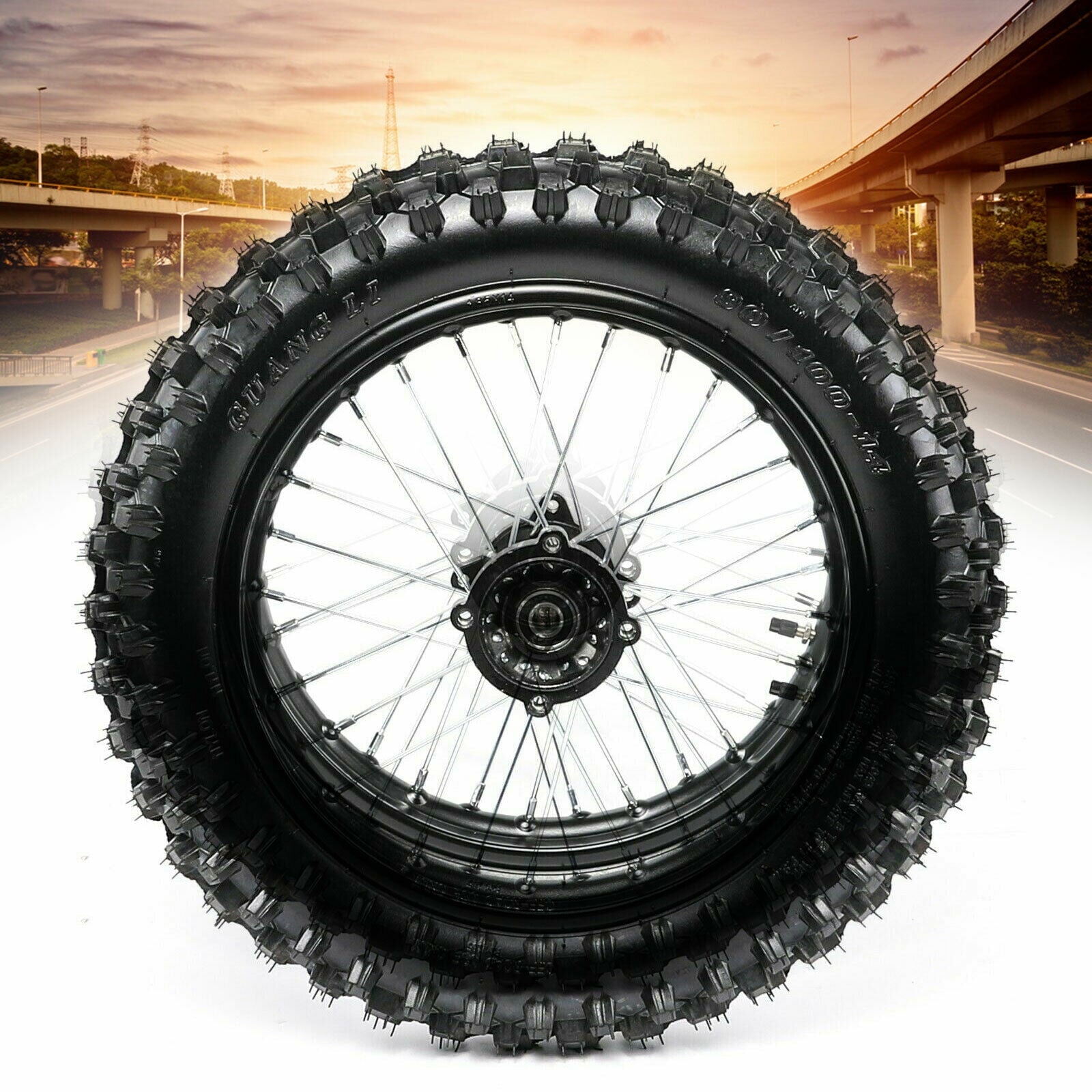 14" Fit 125cc Dirt Pit Bike Apollo Taotao Rear Wheel Rim 90/100-14 Tire Assembly