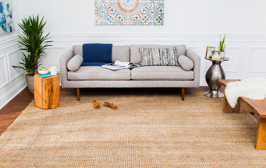 Anji Mountain 8 x 8 (ft) Loomed Jute Natural, Tan Rectangular Indoor Solid Farmhouse/Cottage Area rug