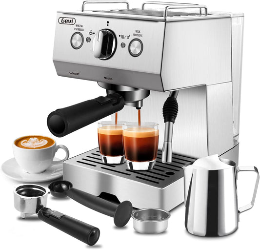 15 Bar Pump Pressure Espresso Machine with Milk Foaming Steam Wand for Latte, Mocha, Cappuccino, 1.5L Water Tank, 1100W