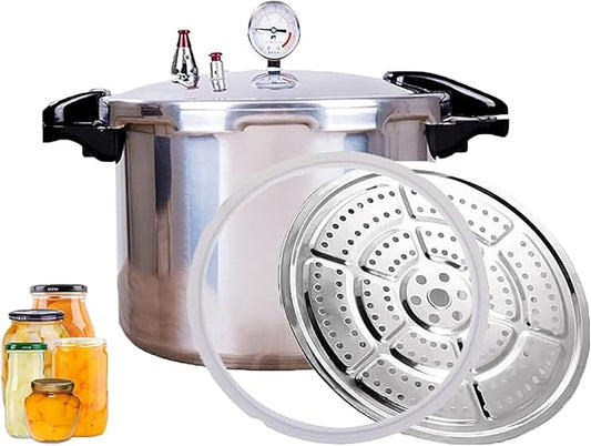 15 Quart Pressure Canner Cooker & all american pressure canners for canning & water bath canner | Pressure Gauge & Pressure Regulator | Compatible:natural gas-open flame & With 1 steaming tray