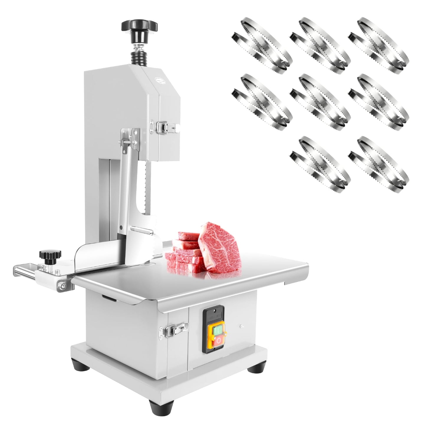 1500W 110V Electric Bone Saw Machine, Meat Bandsaw with 0.04"-4" Thickness & 0.04"-8" Height, Stainless Steel Frozen Meat Cutter, Meat Cutting Machine for Pork, Fish, Commercial Kitchen
