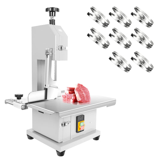 1500W 110V Electric Bone Saw Machine, Meat Bandsaw with 0.04"-4" Thickness & 0.04"-8" Height, Stainless Steel Frozen Meat Cutter, Meat Cutting Machine for Pork, Fish, Commercial Kitchen