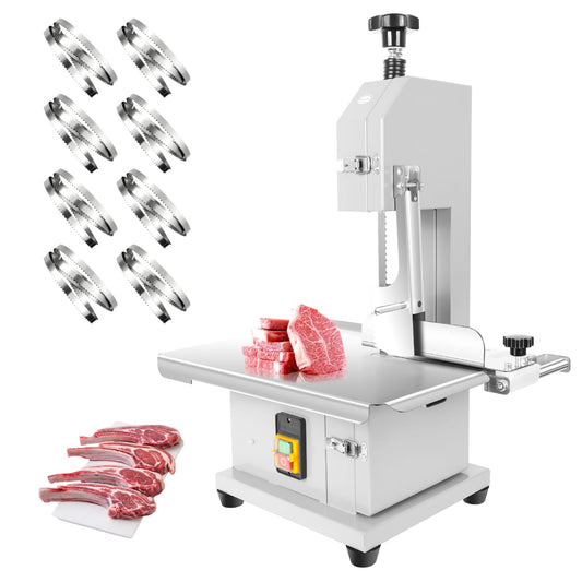 1500W 110V Electric Meat Cutting Machine, Meat Bandsaw with 0.04"-8" Cutting Height, Stainless Steel Frozen Meat Cutter with 8 Saw Blades, Bone Saw Machine for Restaurant, Commercial Kitchen