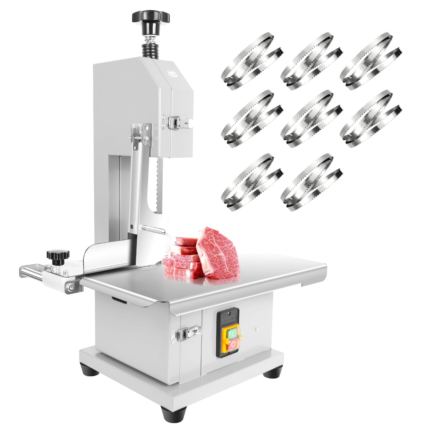 1500W 110V Stainless Steel Electric Bone Saw Machine, Meat Bandsaw with 0.04"-4" Thickness & 0.04"-8" Height, Frozen Meat Cutter, Meat Cutting Machine for Lamb, Fish