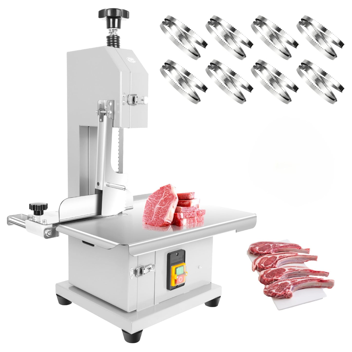 1500W 110V Stainless Steel Electric Bone Saw Machine, Meat Bandsaw with 0.04"-8" Height & 19"x14" Workbench, Frozen Meat Cutter, Meat Cutting Machine for Pork, Frozen Meat, Home Use
