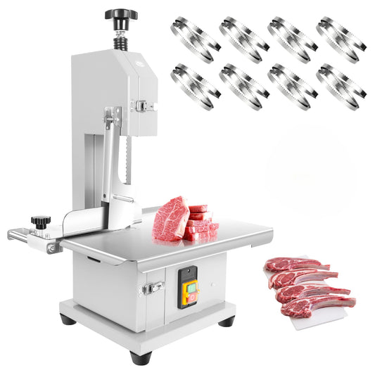 1500W 110V Stainless Steel Electric Bone Saw Machine, Meat Bandsaw with 0.04"-8" Height & 19"x14" Workbench, Frozen Meat Cutter, Meat Cutting Machine for Pork, Frozen Meat, Home Use