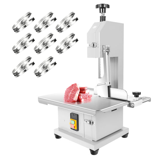 1500W 110V Stainless Steel Electric Bone Saw Machine, Meat Bandsaw with 19"x14" Workbench & 8 Saw Blades, Frozen Meat Cutter, Meat Cutting Machine for Pork, Turkey