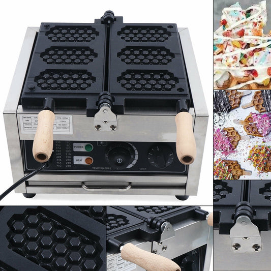 1500W 3Pcs Commercial Electric Nonstick Honeycomb Waffle Maker Machine