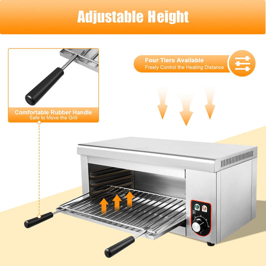 1500W Commercial Electric Wall-mounted Cheese Melter Salamander Broiler BBQ Grill 4 Levels Adjustable Position
