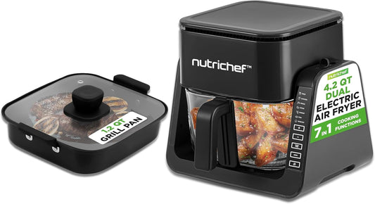1500W Electric Air Fryer & Grill with 4L Glass Pot, 7-in-1 Functions, Large Digital Control Panel