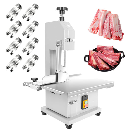 1500W Electric Bone Saw Machine with 8 Saw Blades, Meat Bandsaw with 0.04"-4" Thickness & 440-660 LBS/H, Frozen Meat Cutter, Meat Cutting Machine for Chicken, Turkey, Commercial Kitchen