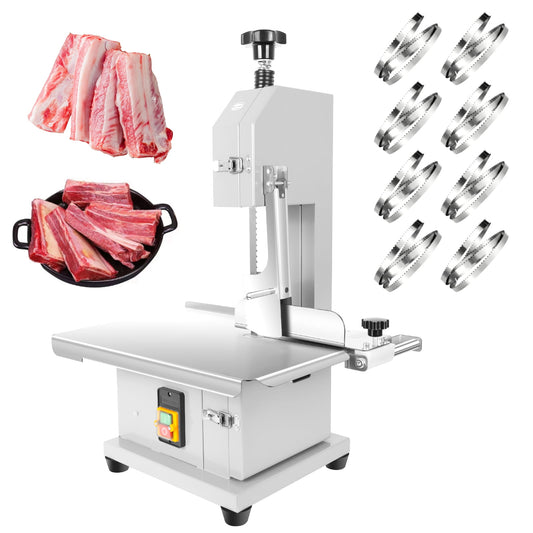 1500W Electric Meat Cutting Machine with 8 Saw Blades, Stainless Steel Meat Bandsaw with 19"x14" Workbench, Frozen Meat Cutter with 0.04"-4" Thickness, Bone Saw Machine for Pork, Beef, Restaurant
