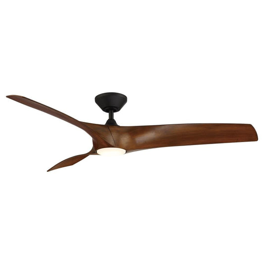 Modern Forms Zephyr 62-in Matte Black with Matte Black Distressed Koa Blades Integrated LED Indoor/Outdoor Smart Ceiling Fan with Light and Remote (3-Blade) FR-W2006-62L-MB/DK