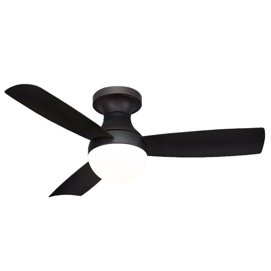 WAC Lighting Orb 44-in Matte black Integrated LED Indoor/Outdoor Flush Mount Smart Ceiling Fan with Light and Remote (3-Blade) F-004L-MB