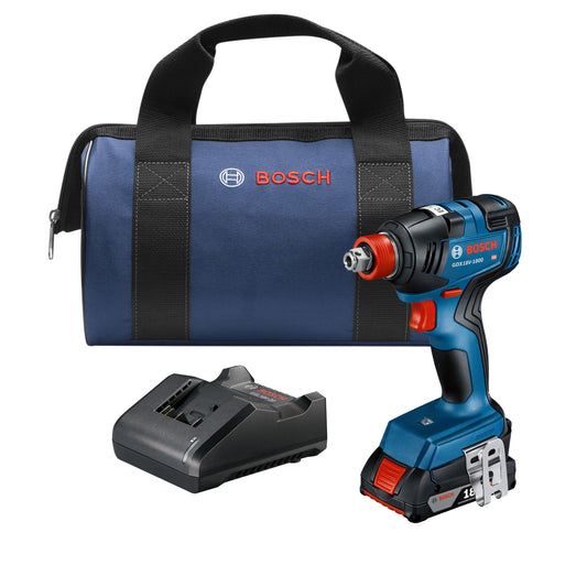 Bosch 18-volt 1/4-in; 1/2-in Brushless Cordless Impact Driver (1-Battery Included, Charger Included and Soft Bag included) GDX18V-1800B12