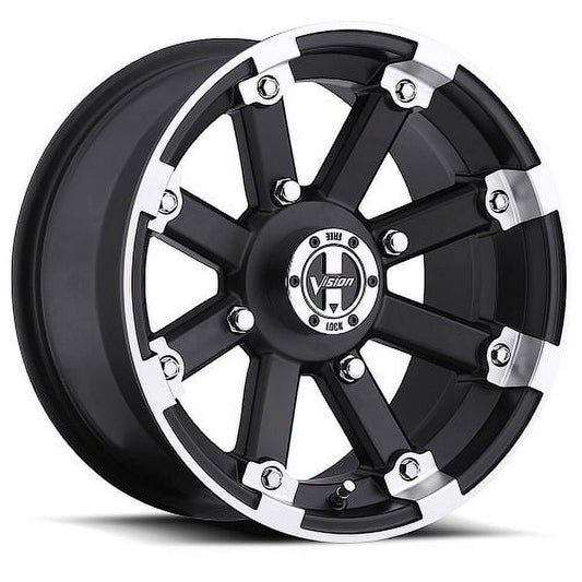 15x8 Vision 393 Lockout Matte Black Mach Lip UTV Wheel 4x110 (-10.2mm)