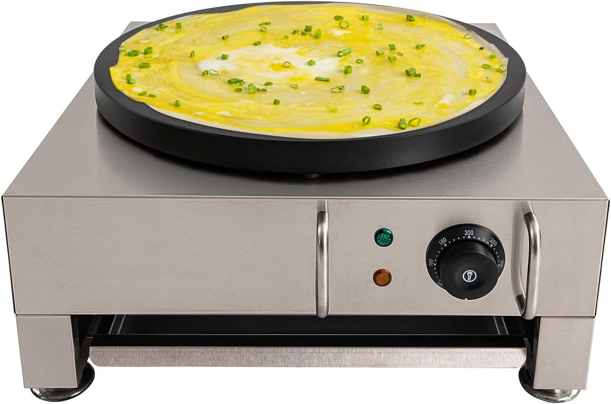 16''Commercial Electric Crepe Maker Machine Adjustable Temperature Mini Pancake Machine Home Baker Machine Stainless Steel Countertop Griddle Non-stick Crepes Griddle Baking Pancake Machine (1650W)