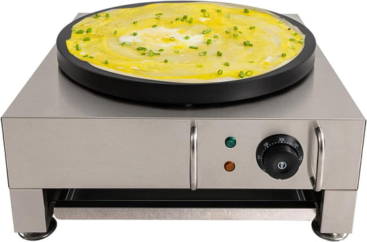 16''Commercial Electric Crepe Maker Machine Adjustable Temperature Mini Pancake Machine Home Baker Machine Stainless Steel Countertop Griddle Non-stick Crepes Griddle Baking Pancake Machine (1650W)
