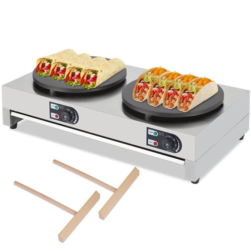 16" Crepe Maker, 1500W/ 3000W Commercial Electric Crepe Maker With Includes Batter Spreader and Temperature Control, Cast Iron Cooking Surface, Nonstick Griddle, Stainless Steel Base for Crepes, Panca