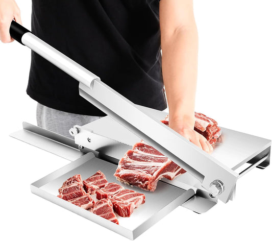 16" Manual Meat Bone Cutter, Heavy Duty Chicken Cutting Machine Manual Meat Slicer Cutter Machine, for Kitchen Beef Goat Pig Fish BBQ Shabu Hot Pot Commercial Kitchen
