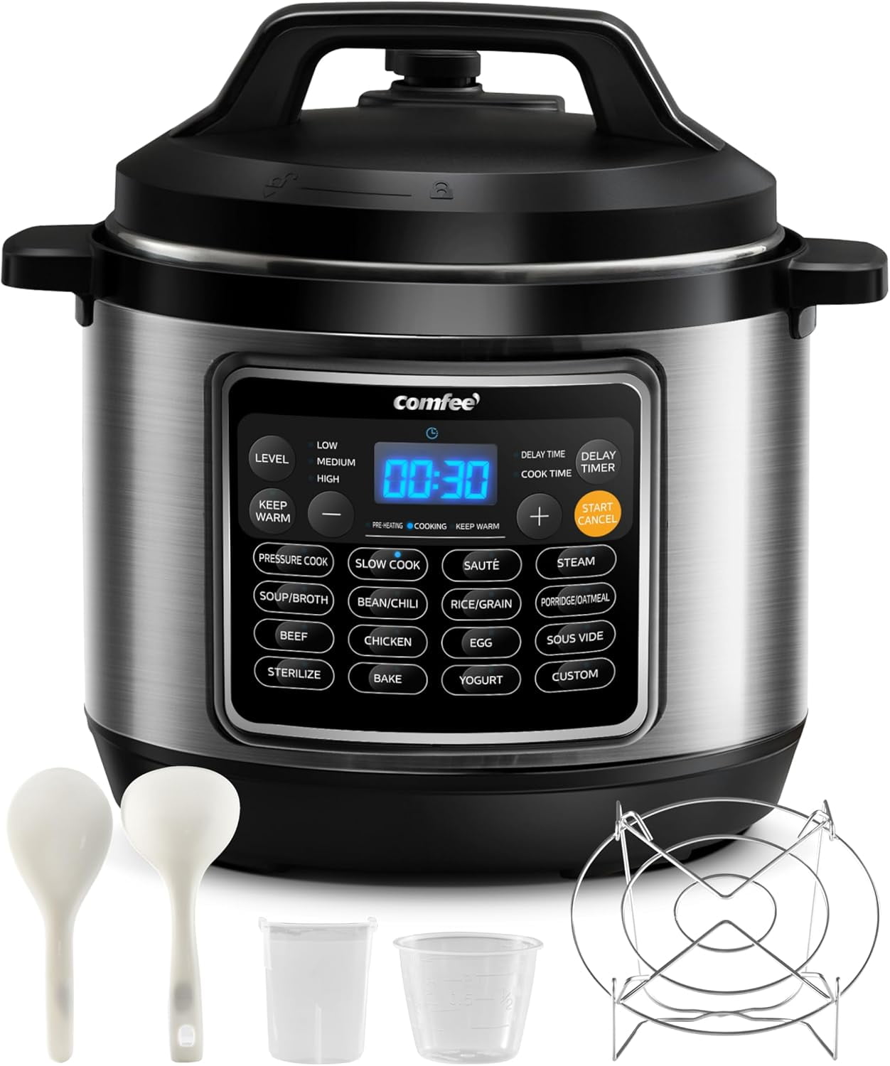 16 in 1 Electric Pressure Cooker Instant Multi Cooker Olla de Presion Non-Stick Pot Yogurt Maker Rice Cooker Sauté Steamer 8 Quarts Stainless Steel