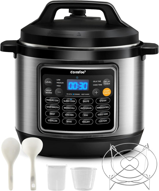 16 in 1 Electric Pressure Cooker Instant Multi Cooker Olla de Presion Non-Stick Pot Yogurt Maker Rice Cooker Sauté Steamer 8 Quarts Stainless Steel
