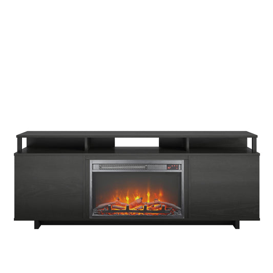 Ameriwood Home 59.41-in W Black Oak TV Stand with Fan-forced Electric Fireplace 6048335COM