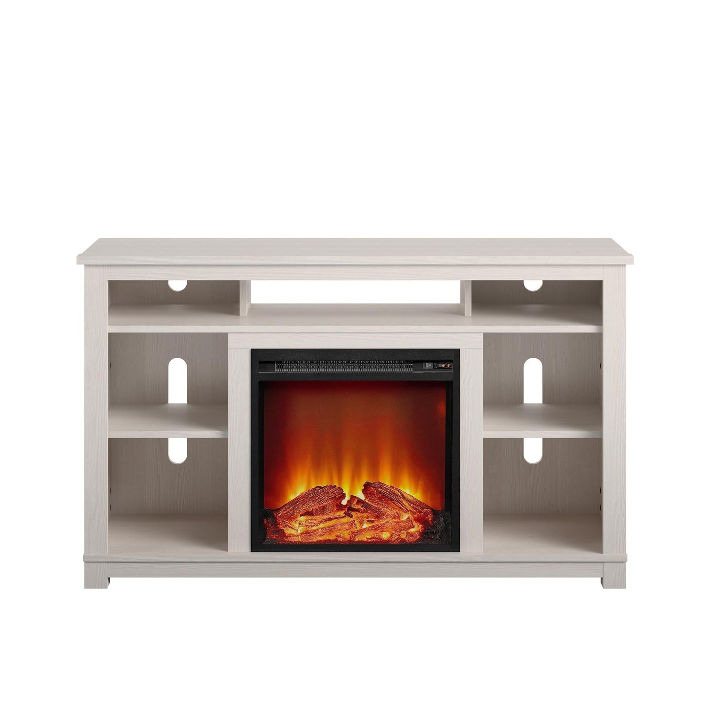 Ameriwood Home 47.6-in W Ivory Pine TV Stand with Fan-forced Electric Fireplace 2402884COM