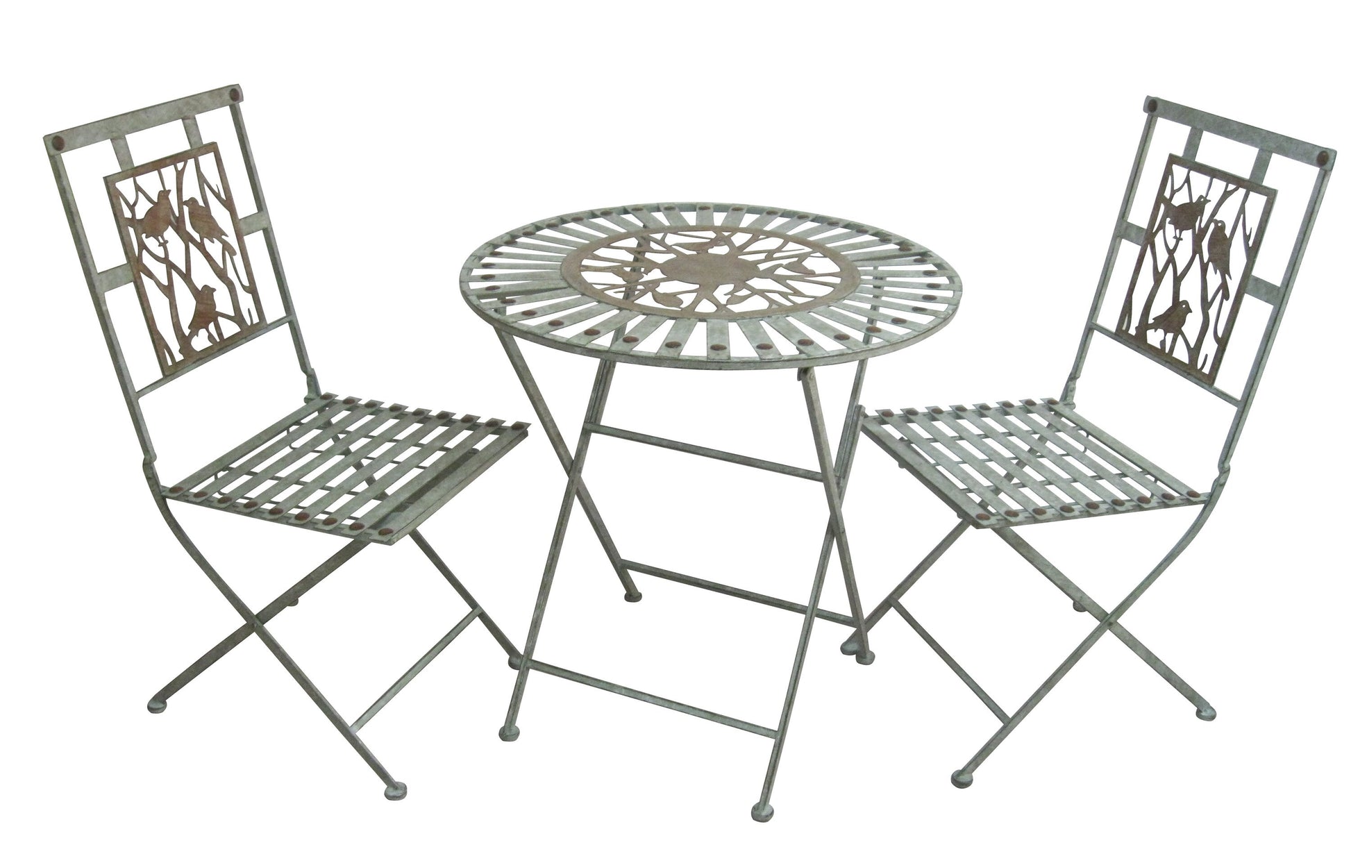 Alpine Corporation 3 -Piece White Bistro Patio Dining Set Steel Round Table with 2 Stackable Stationary Chairs