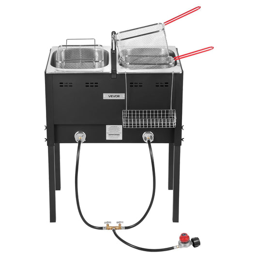 16QT x 2 Outdoor Propane Deep Fryer – Commercial-Grade Free Standing Double Tank Fryer with 2 Baskets – Heavy Duty Turkey, Chicken, Seafood & French Fry Cooker for Backyard, Catering & Events