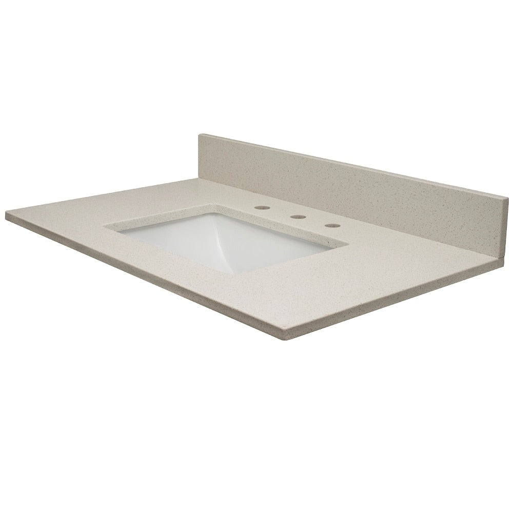 MarCraft Vista 25-in x 22-in Polished Ivory Sparkle Quartz Undermount Single Sink Widespread Faucet Mount Bathroom Vanity Top