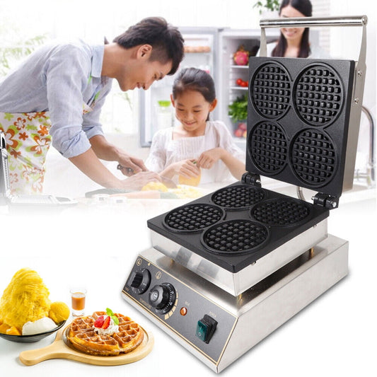 1750W Commercial Nonstick Waffle Baker Maker 4 Hole Round Mini Pancake Machine Stainless Steel