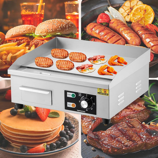 18" Commercial Electric Griddle, Stainless Steel Countertop Griddle, Electric Flat Top Grill With Shovel Brush, Restaurant Teppanyaki Grill Cooking Equipment, Temperature Control 50°C - 300°C