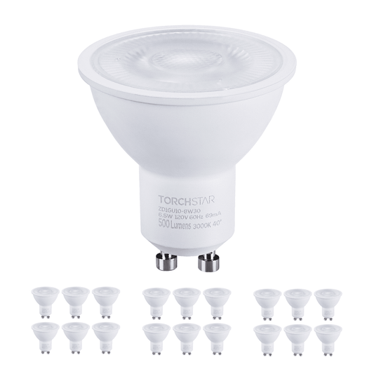 18 Pack MR16 GU10 LED Light Bulb, Dimmable 6.5W (50W Equivalent), UL-Listed, 3000K Warm White