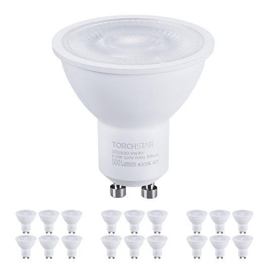 18 Pack MR16 GU10 LED Light Bulb, Dimmable 6.5W (50W Equivalent), UL-Listed, 4000K Cool White