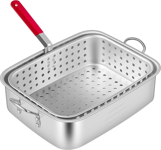 18 Qt Aluminum Deep Fry Pan and Basket, Rectangular Fish Fryer for Indoor and Outdoor Use